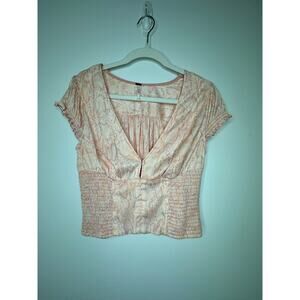 Free People Satin Pink & White Snakeskin Print Ruched Waist Corset Top Size S